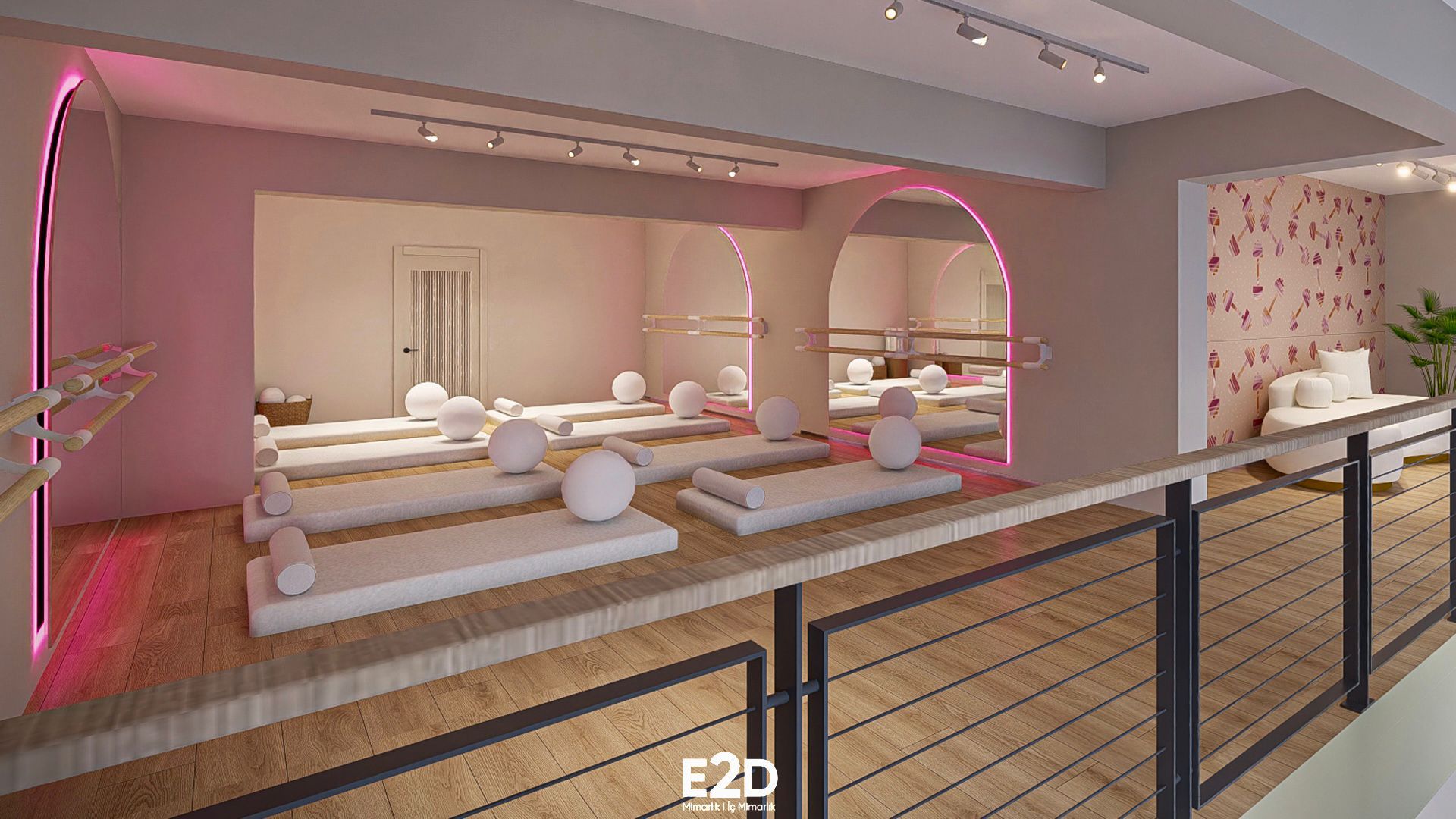 ARC Mat Pilates — neon aydınlatmalı stüdyo